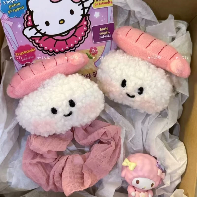 新款可爱腮红甜虾寿司鱼籽酱粉色系发圈高颜值少女毛绒卡通头饰