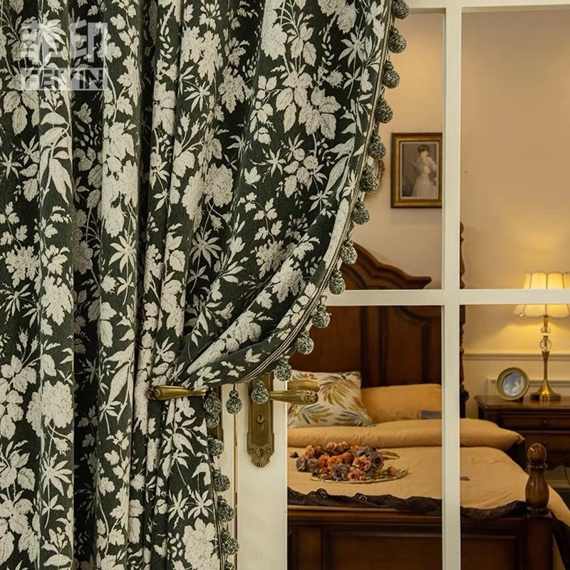 菲印中古风轻奢美式客厅卧室复古高端雪尼尔提花遮光窗帘法式美幽