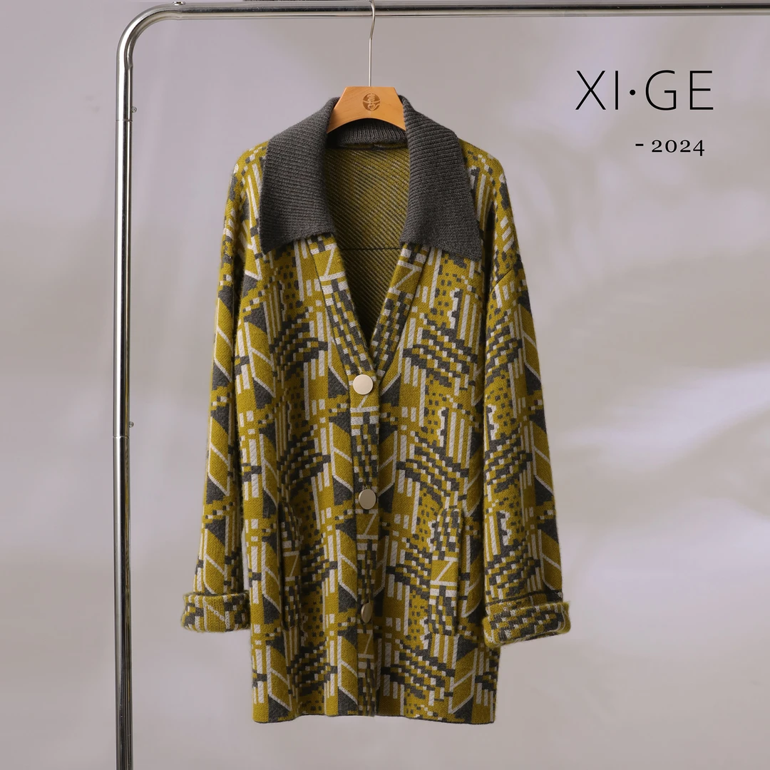 【几何】喜歌羊绒 100山羊绒材质 女士精纺68支羊绒外套 7279