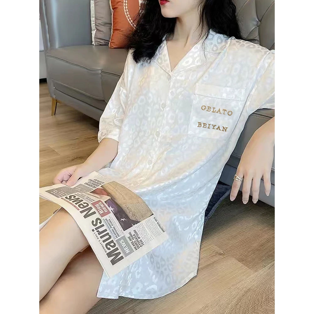 睡裙女士夏季冰丝豹纹性感薄款睡衣2023年新款真丝绸高级感夏天