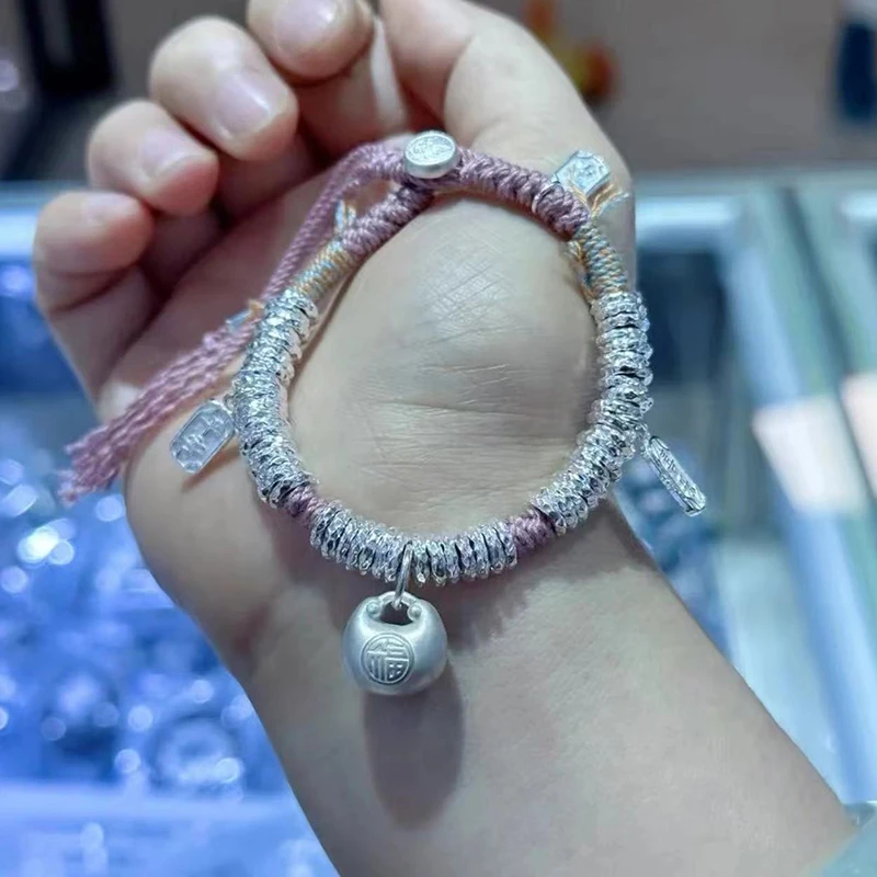 足银手链 实心盘缠手链女士中式手工编织纯银999招财手绳男情侣款