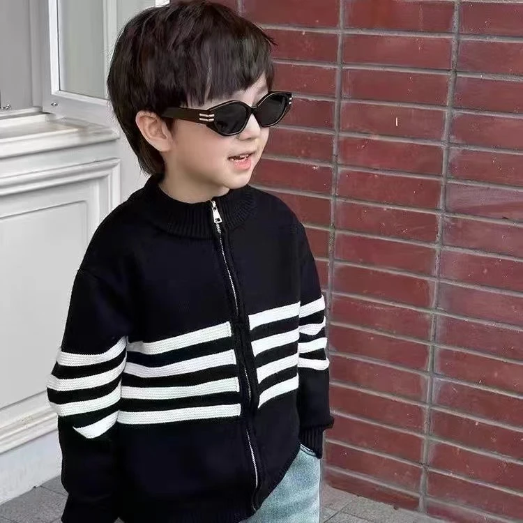 男童开衫条纹针织外套中大童秋冬季男童时尚百搭洋气上衣  8017