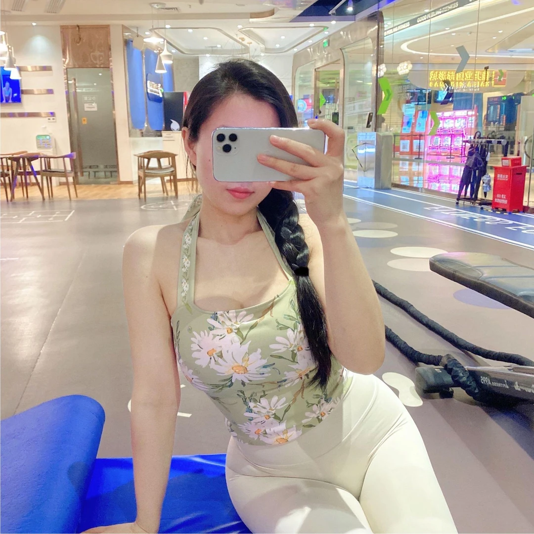 小碎花 春夏新款挂脖印花绑带结瑜伽健身性感聚拢显胸文胸女