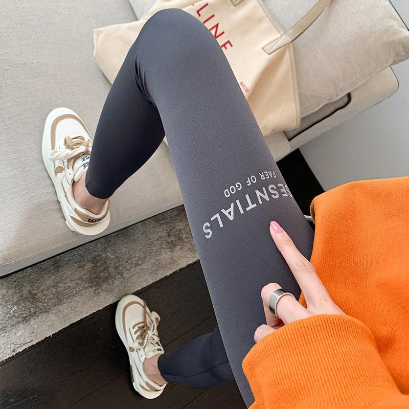 个性新款鲨鱼皮女外穿春夏高腰收腹弹力印花提臀打底裤芭比瑜伽裤