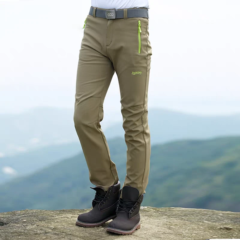 男士户外徒步休闲加绒加厚软壳防水防风耐磨抓绒登山滑雪长裤2A14