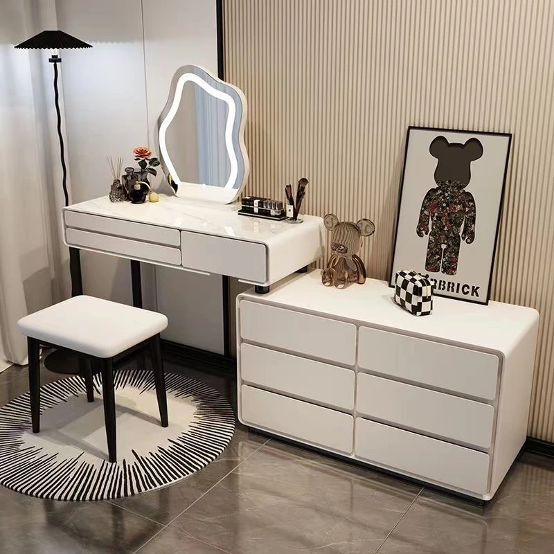新款全实木主卧软包奶油风现代极简家用收纳化妆桌斗柜储物化妆台