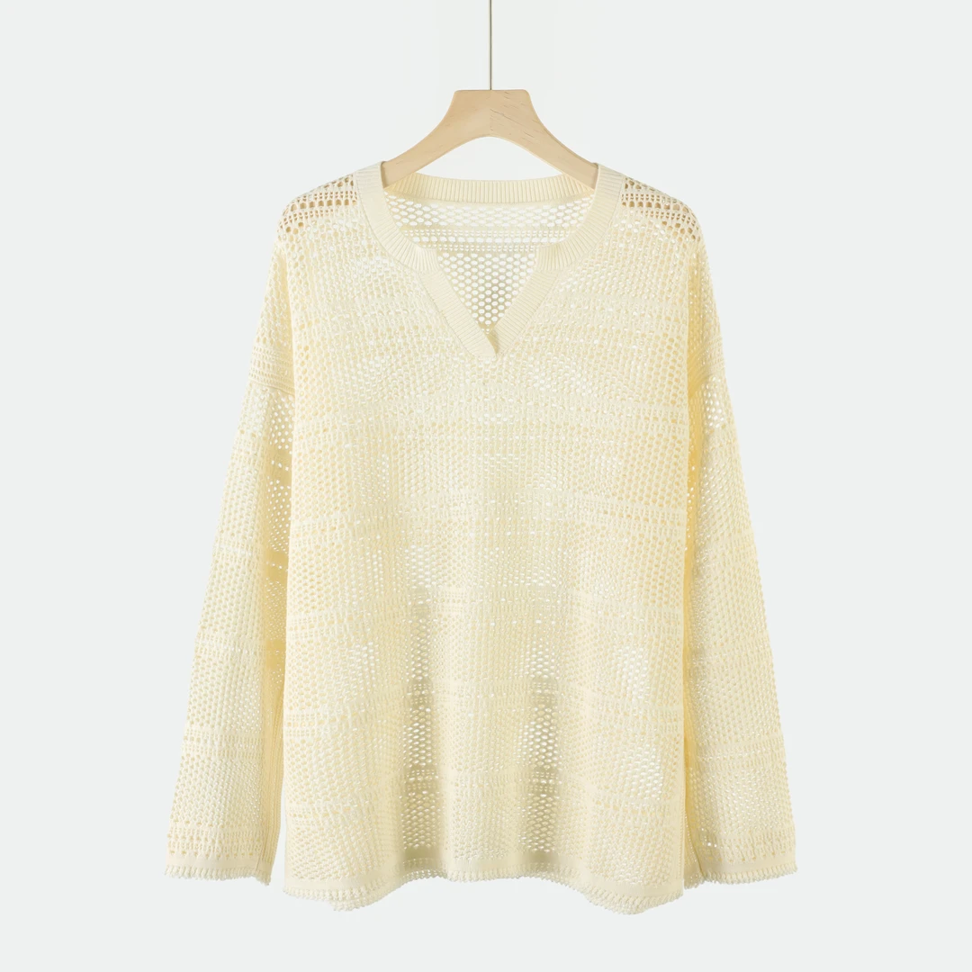 【北总严选】帕迪恩zhihe苎麻镂空V领针织衫P238010