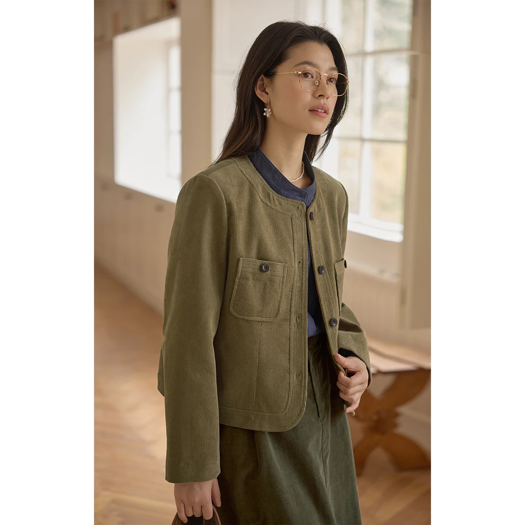 solighter 法式复古灯芯绒小香风外套女秋季简约百搭5H0909W06X1