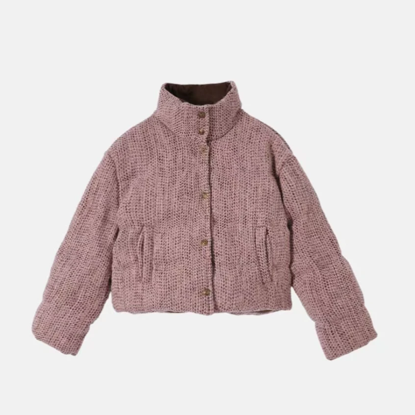 【新年战袍】立领短款保暖白鸭绒面包服粗花呢羽绒服