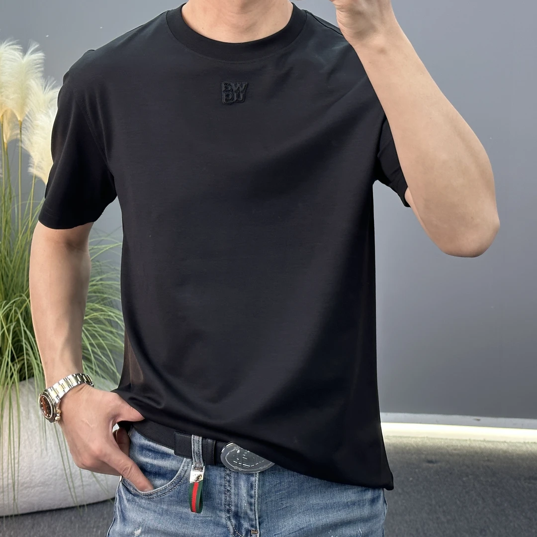 男士春夏季新款欧版百搭时尚纯色圆领莫代尔打底修身休闲T恤
