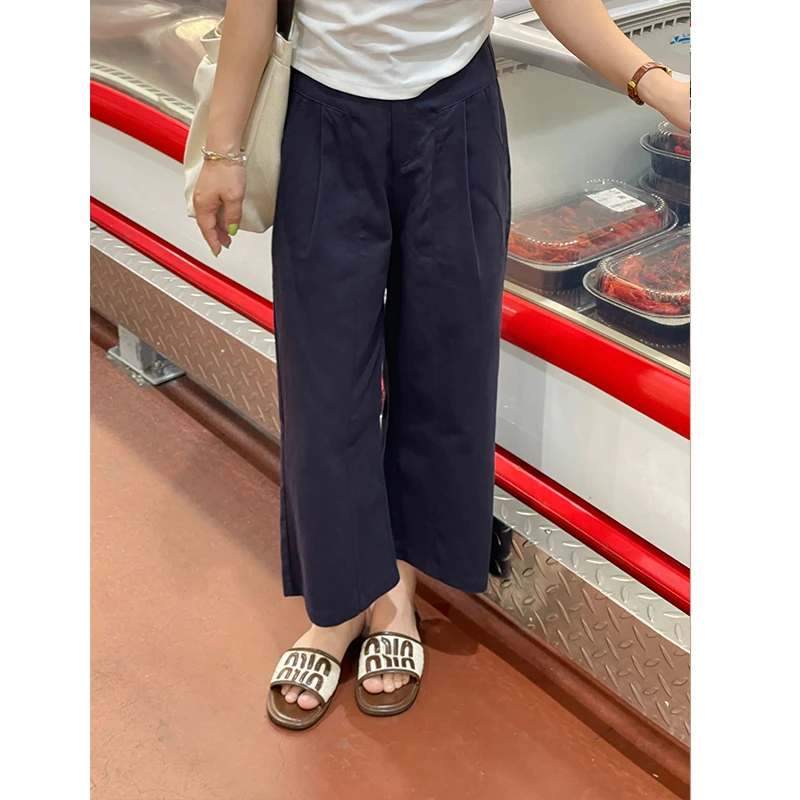 赛般 WenWen小个子时尚韩版高腰显瘦窄版洗水棉八分休闲裤薄1425