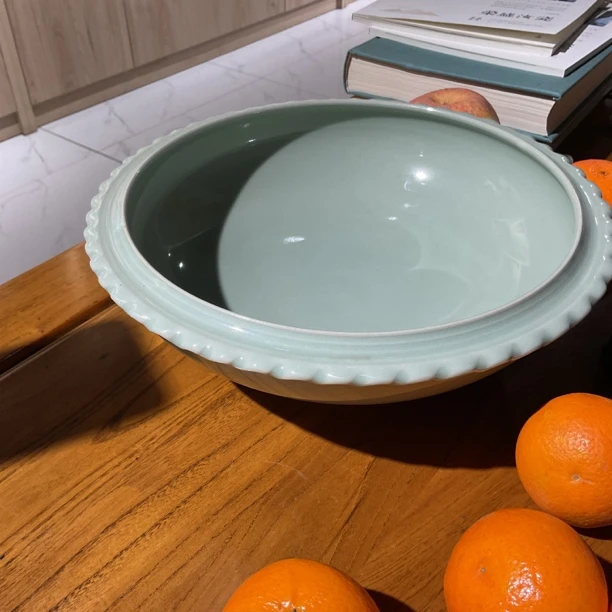 瑕疵品全手工豆绿釉汝瓷花边洗茶洗无售后