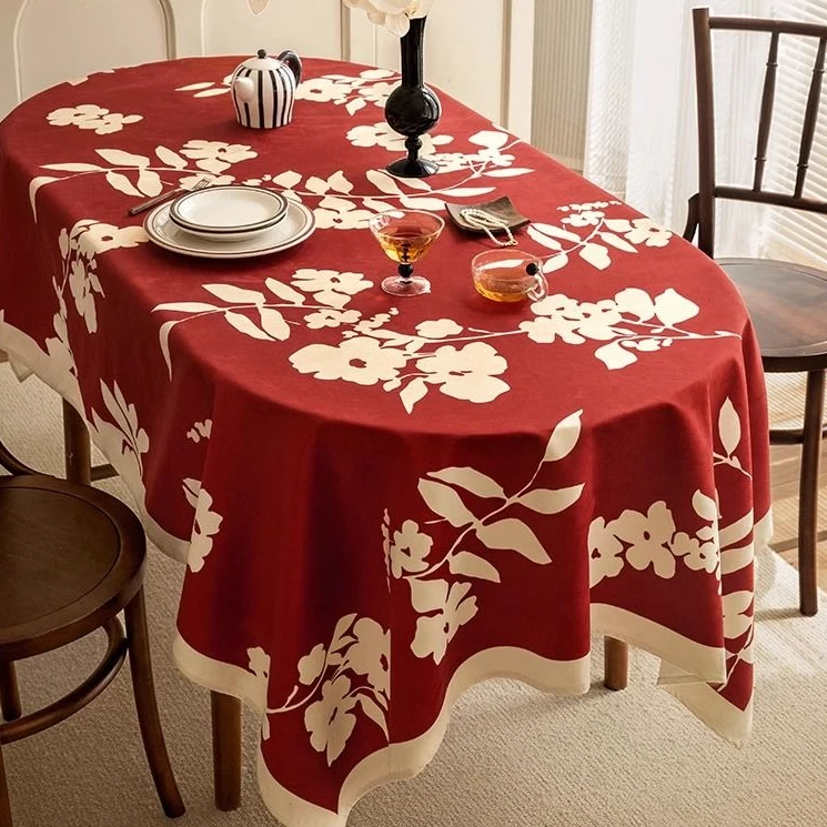 繁花新年装饰红色桌布轻奢高级感餐桌布台布桌面保护垫喜庆家用