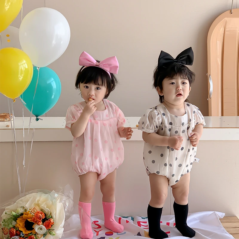 H922新生婴儿包屁衣 洋气女宝宝韩版波点夏装三角哈衣幼儿爬爬服