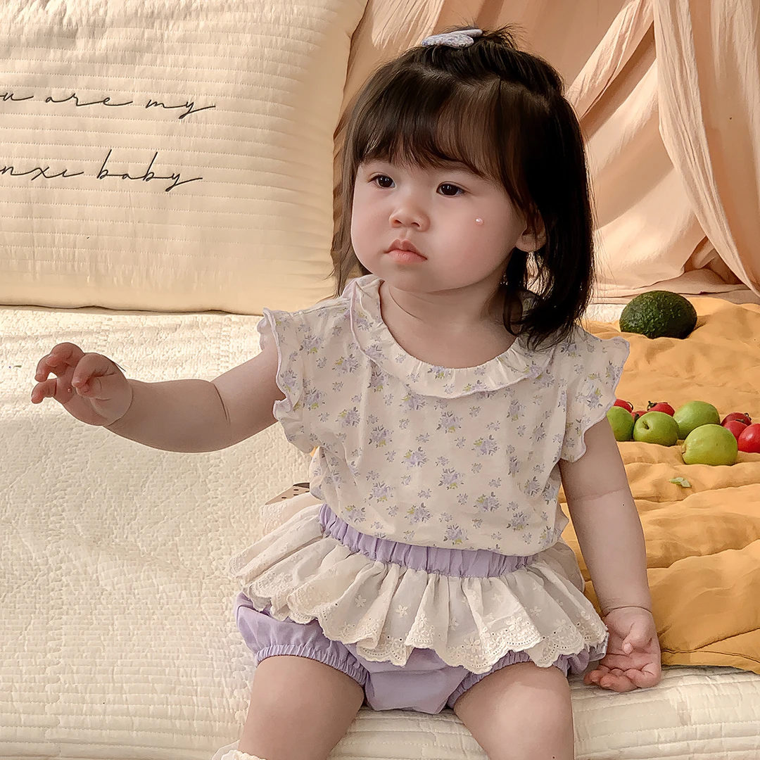 H1997夏季婴儿套装薄款宝宝碎花上衣花苞裤两件套韩版新生儿哈衣