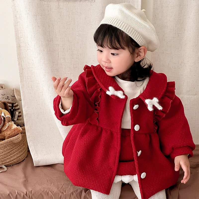h1597冬季新生儿套装女宝生日满月礼服婴幼儿年服两件套爬服