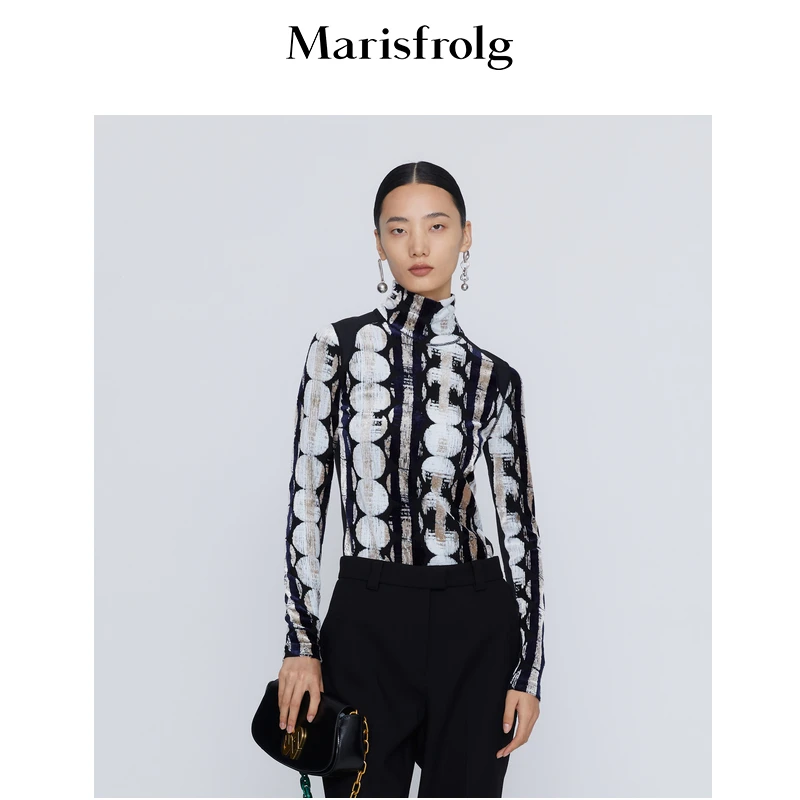 Marisfrolg/玛丝菲尔【提花剪花工艺】冬高领波点内搭T恤A1BW4318N