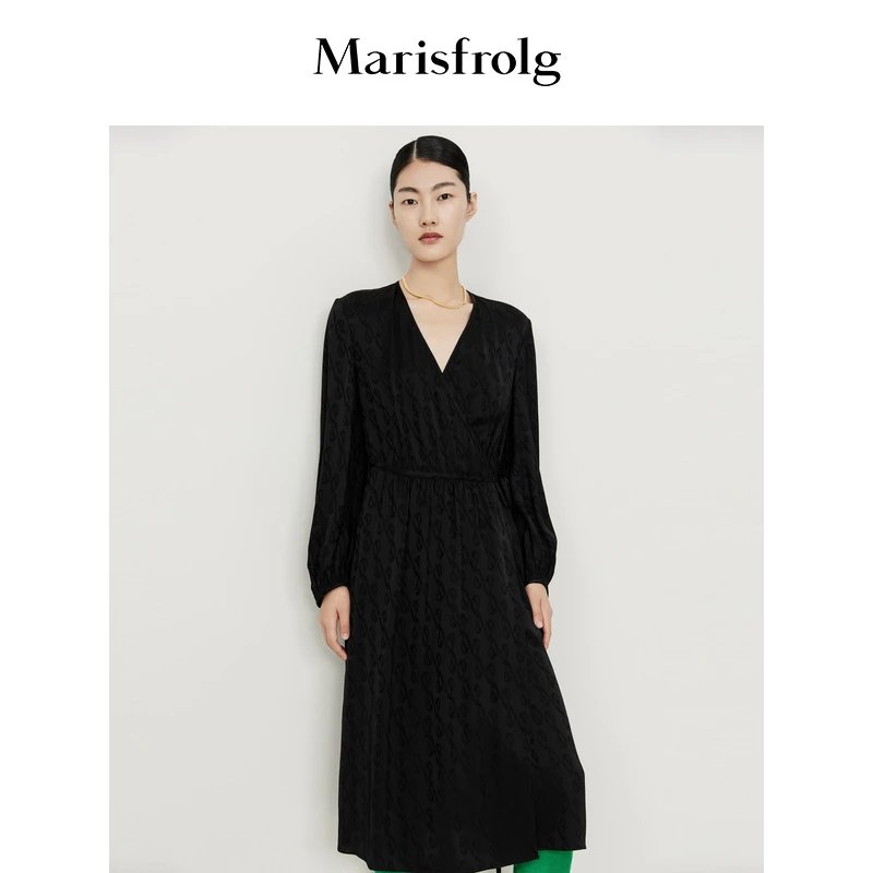 Marisfrolg/玛丝菲尔时尚长袖复古收腰连衣裙A1CX30296气质