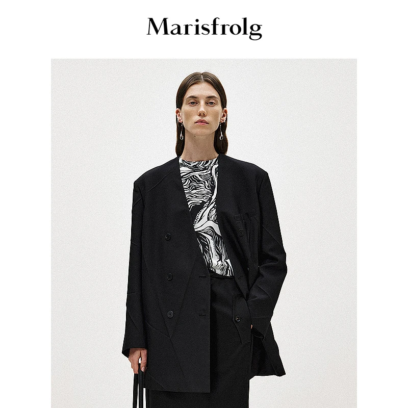 Marisfrolg玛丝菲尔休闲时尚黑色长袖宽松上衣女外套A1EG14788