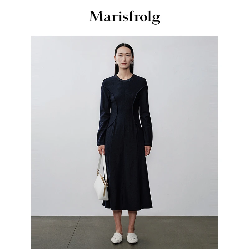 Marisfrolg玛丝菲尔修身气质收腰优雅显瘦打底连衣裙A1CX44816