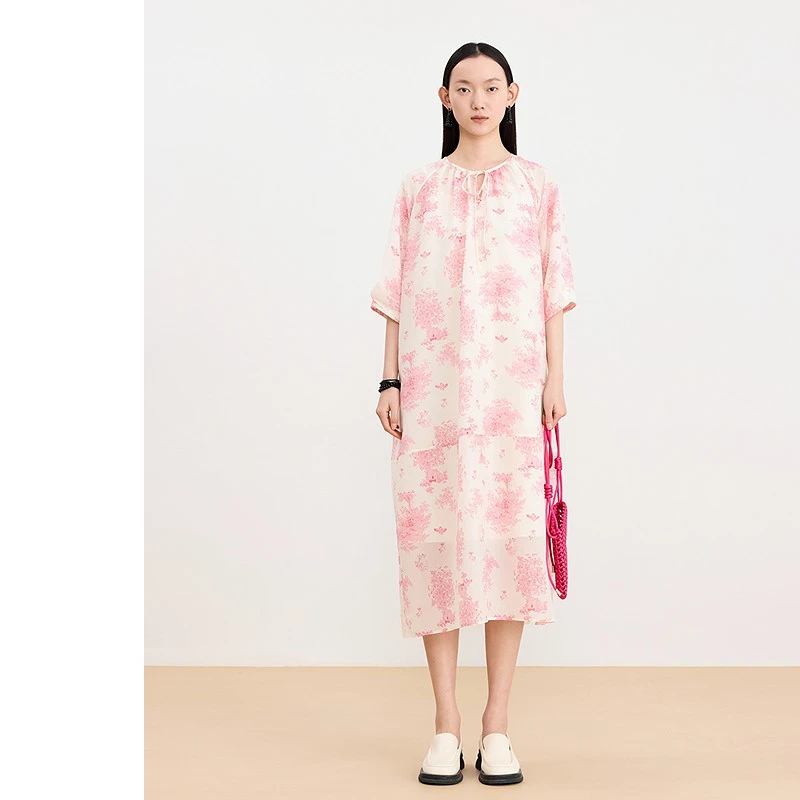 AUM/噢姆美人目下提花夏季国风气质宽松连衣裙M1EG22206