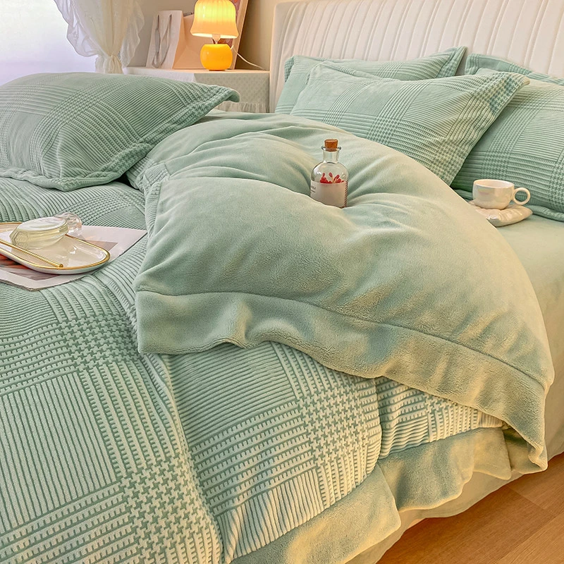 幸会 雕花珊瑚绒四件套冬季轻奢高级感床单加厚牛奶绒床上用品