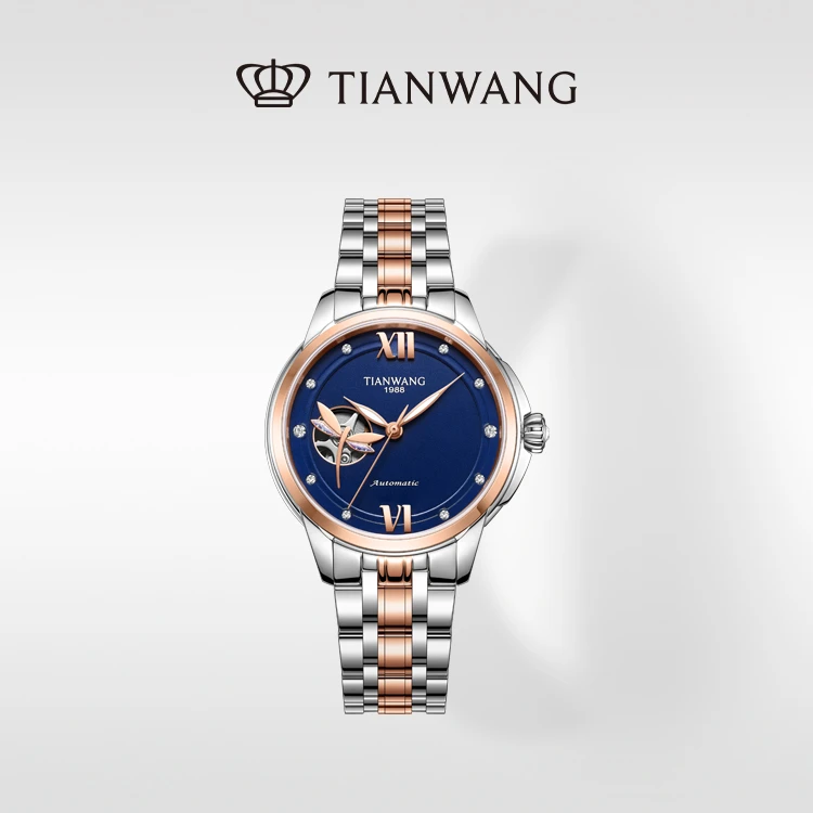 天王表霏系列女士手表商场同款时尚轻奢机械国表鸢尾蓝盘钢带