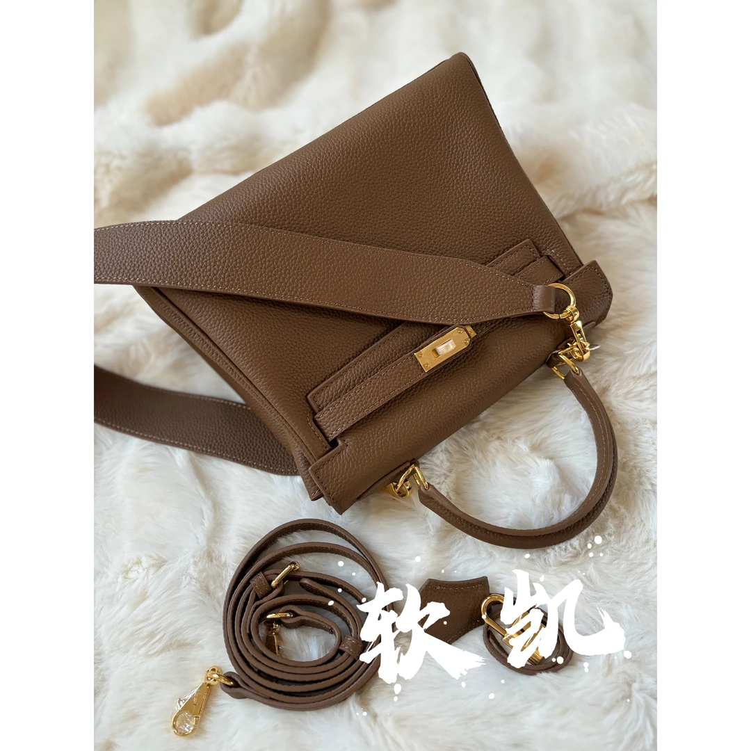 软凯莉25】 送宽肩带 头层软牛皮 包盖牛皮