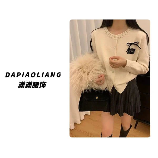 【潇潇精选】2024秋冬新款工艺钉珠立体蝴蝶结针织毛衣552