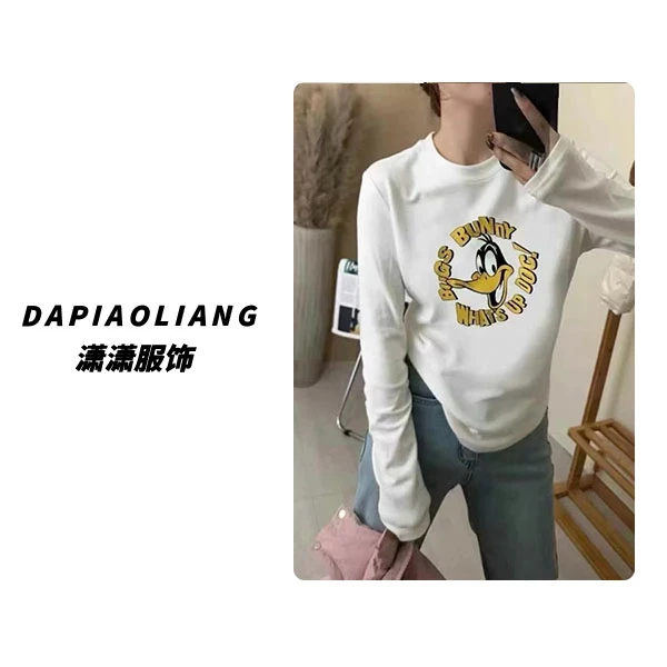 【潇潇精选】2024秋冬新品德绒鸭子印花长袖上衣319