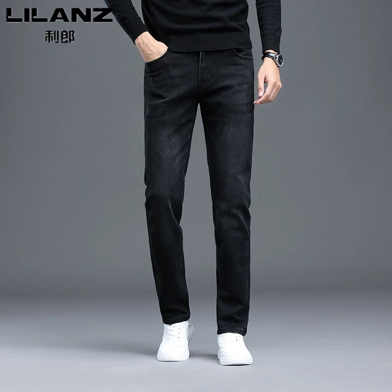 利郎男装牛仔裤秋冬厚款直筒男裤中腰商务弹力休闲百搭男士长裤子
