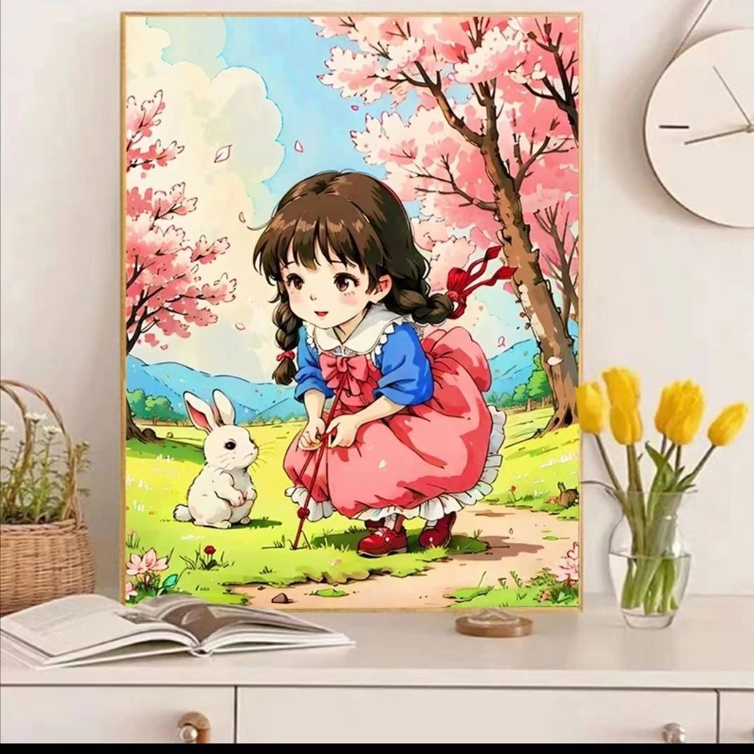 十字绣【女孩系列】新款卡通漫画可爱女孩大格金丝布满绣棉线绣