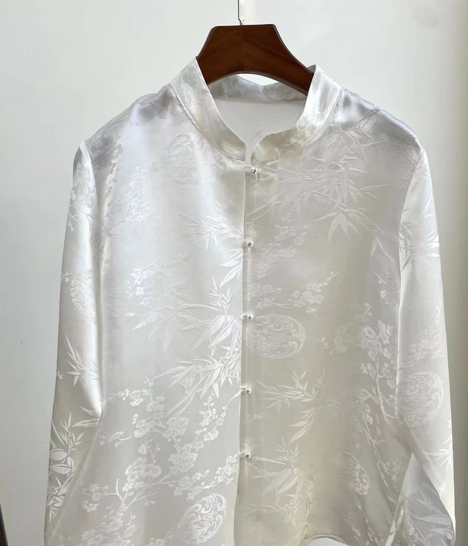 满分桑蚕丝百搭玉竹提花正肩衬衣