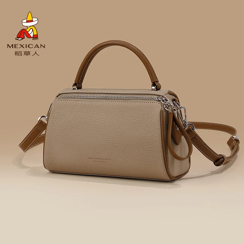稻草人女士包包2023新款真皮斜挎包秋冬流行手提包百搭波士顿女包