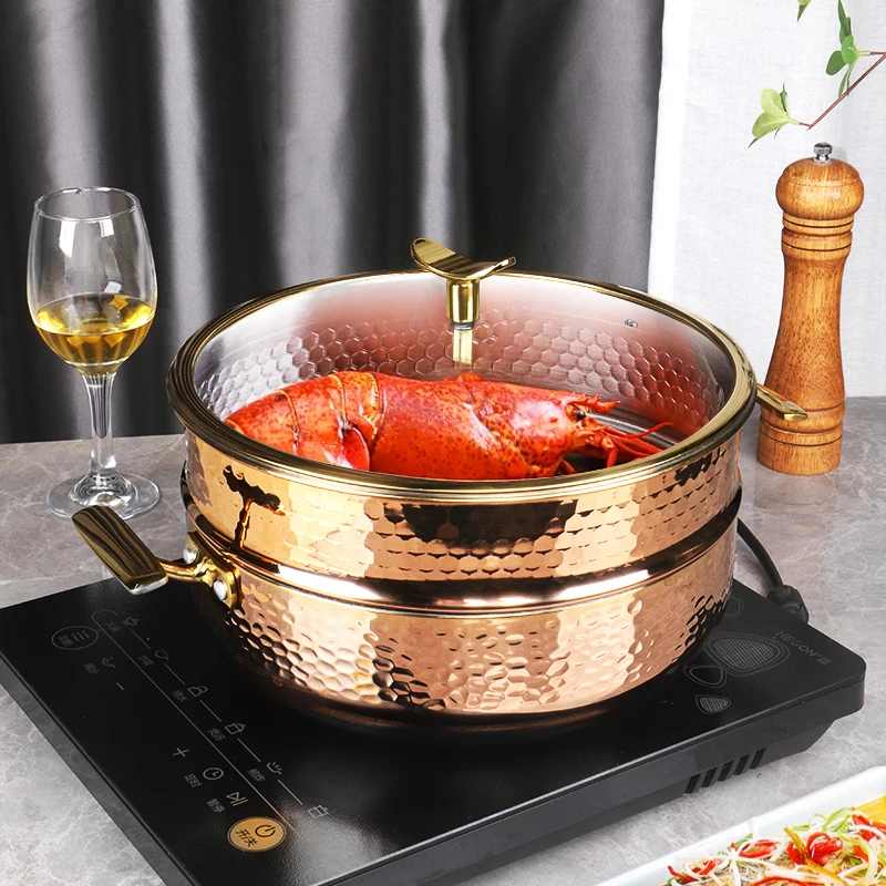 特厚不锈钢蒸锅火锅电磁炉燃气炉通用家用商用双耳煮汤双层大容量