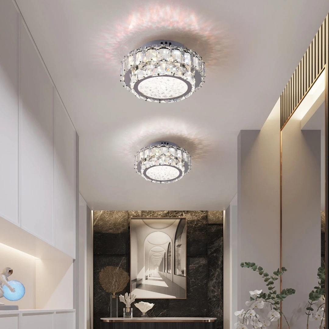 2023轻奢水晶过道走廊玄关入户灯简约现代楼梯间阳台圆形吸顶灯