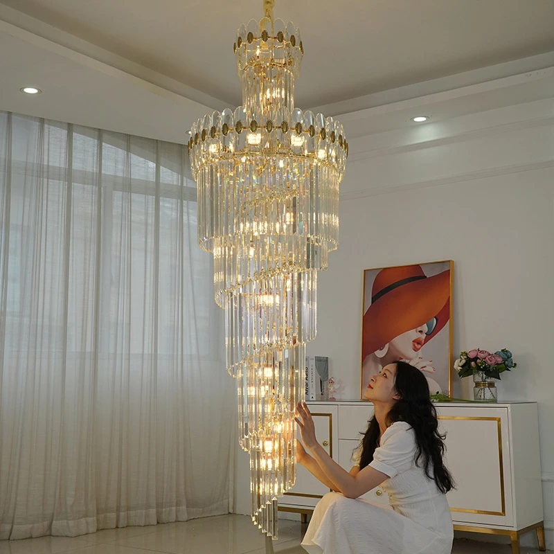 高端别墅水晶客厅大吊灯大气复式楼中楼轻奢酒店大堂挑高大吊灯