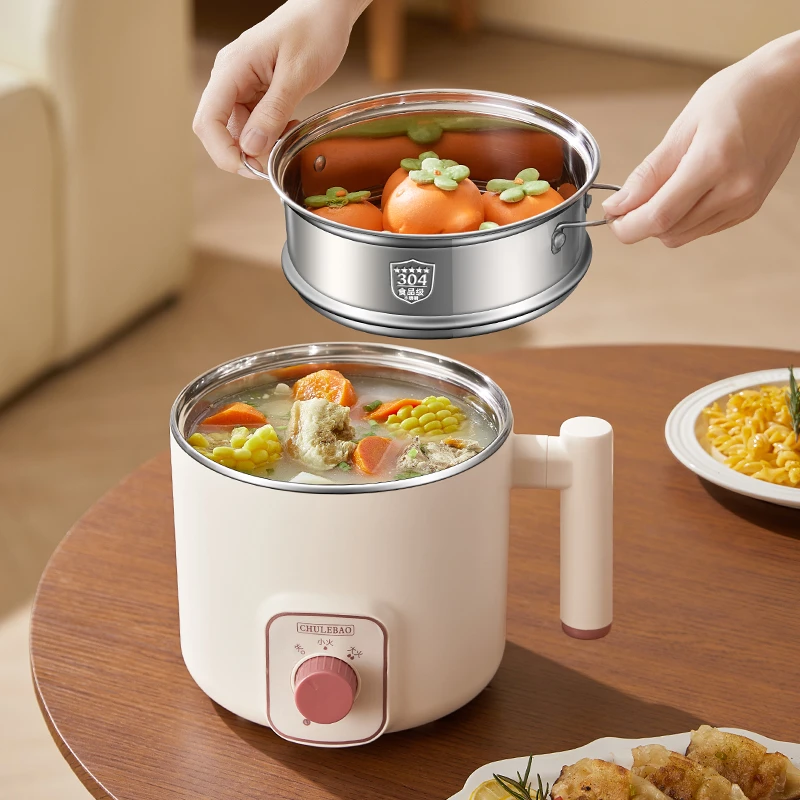 304不锈钢无涂层电煮锅家用小型多功能蒸煮宿舍电热锅煮粥煮面锅