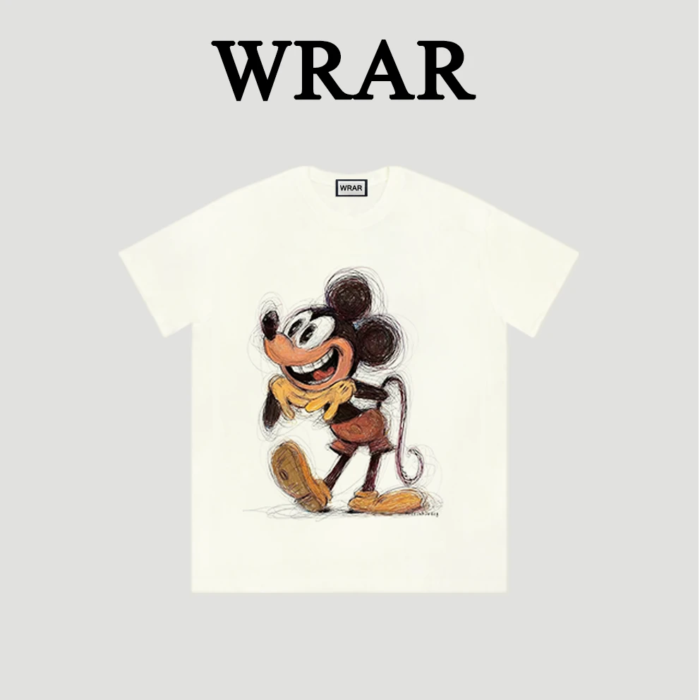 【线笔米鼠】新品潮流圆领透气宽松T恤情侣半袖动漫印花