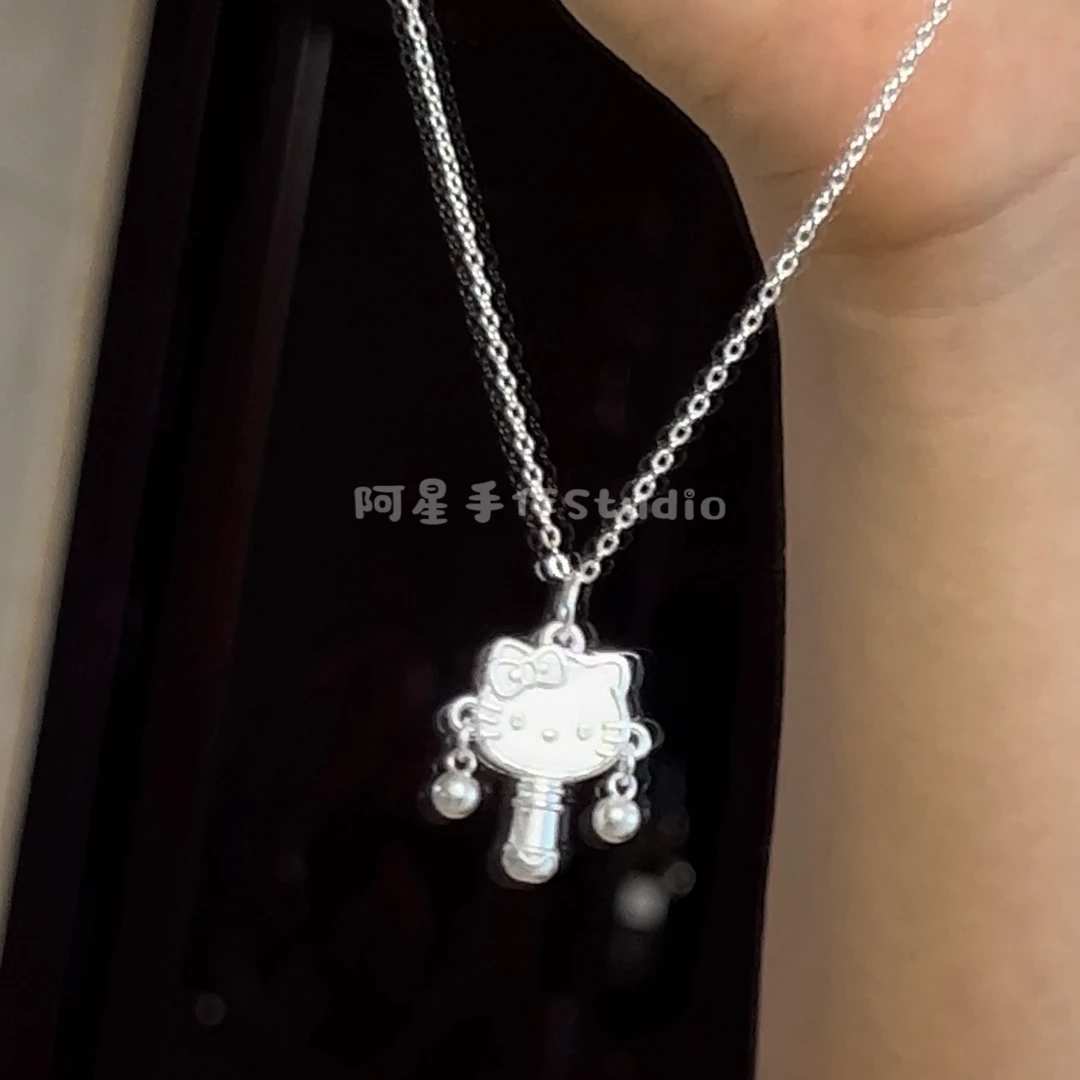 坠链均足银 足银999kt库洛咪美乐帝拨浪鼓纯银项链亲子闺蜜同款