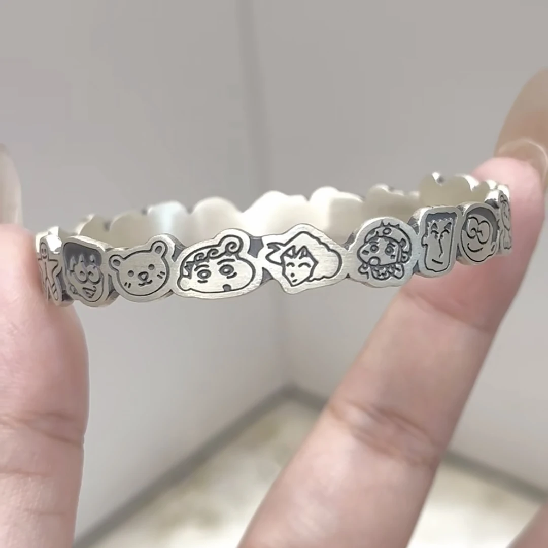 足银手镯 足银999卡通动漫蜡笔小心手镯姜饼人纯银手链手工可爱