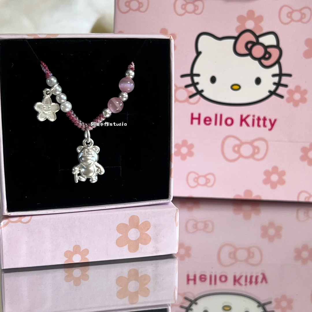坠链均足银仿水晶 足银999草莓熊史迪仔项链百搭可爱亲子闺蜜同款