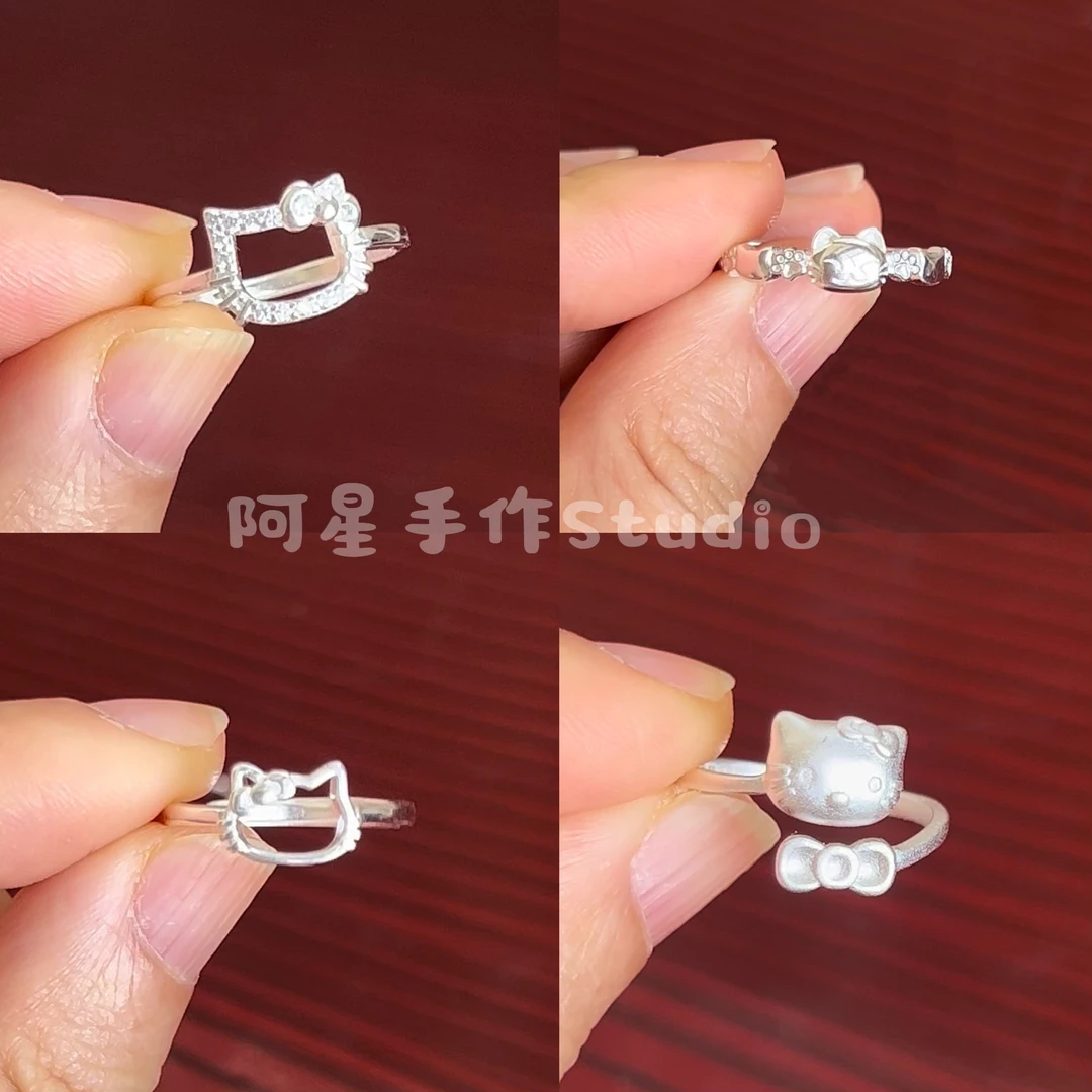 足银戒指 足银999kt猫头戒指闺蜜小众简约可爱百搭简约精致银戒