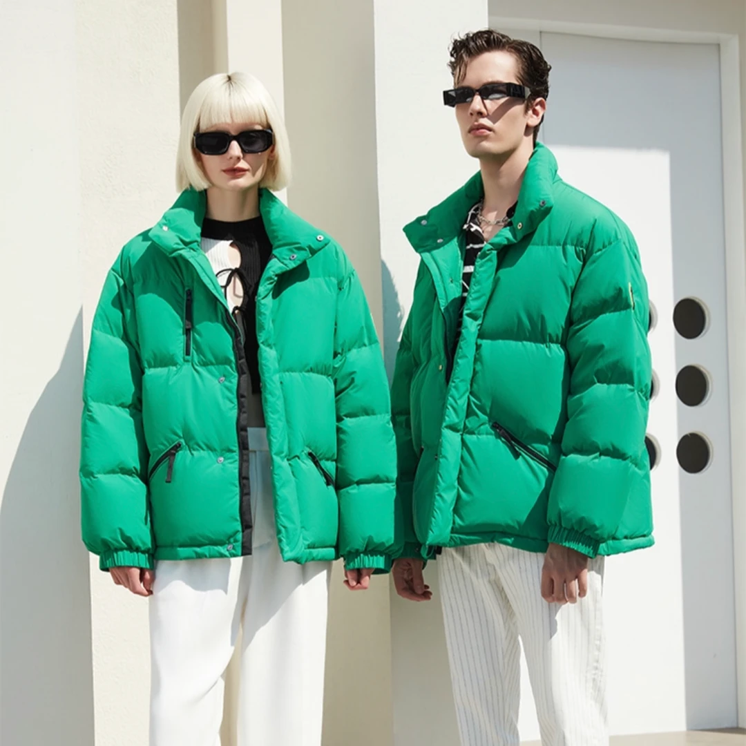 【现货清】9601立领男女同款宽松韩版时尚保暖纯色白鸭绒短款羽绒服