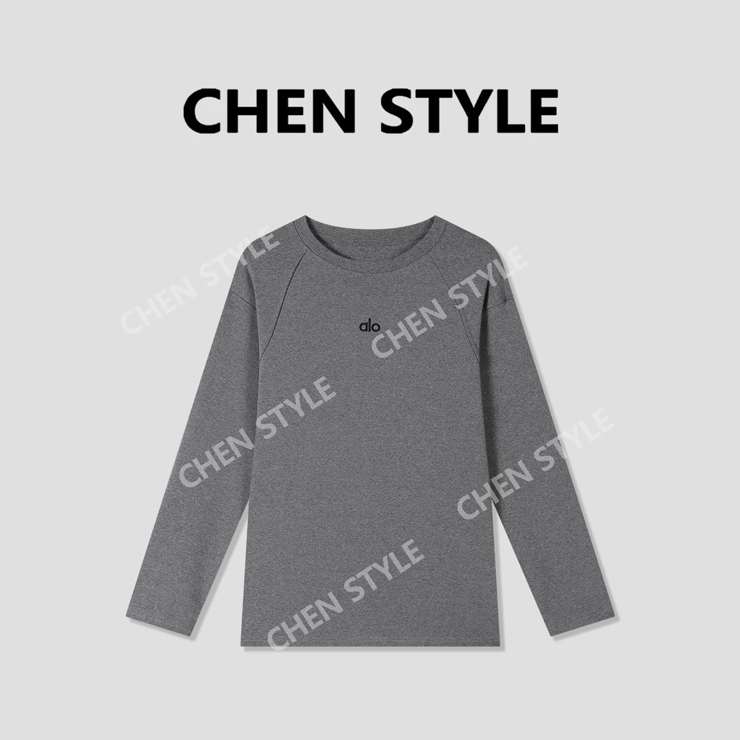 楚楚君~【极简百搭】T11554加磨毛加厚圆领明线字母休闲长袖T恤