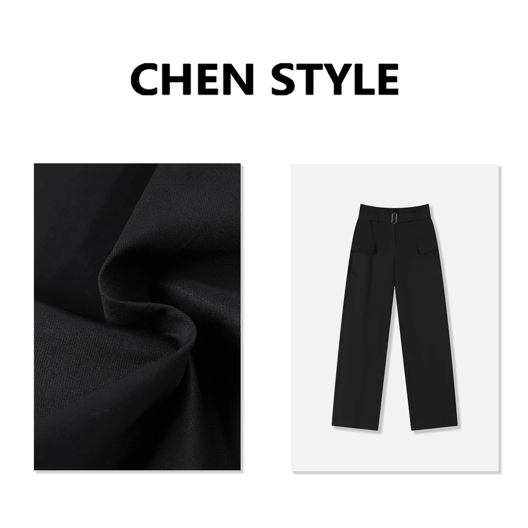 楚楚君~【个性工装】K42109欧美范百搭时尚腰带工装裤