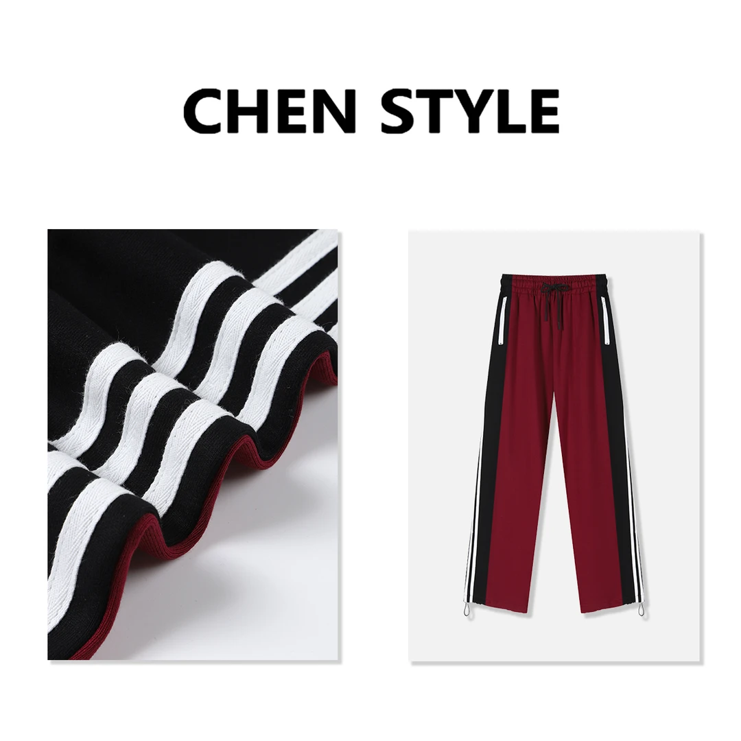 楚楚君~【美式校园裤】K30418加厚松紧腰拉链口袋织带阔腿休闲裤