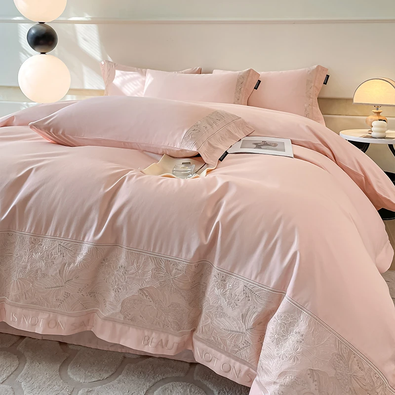 富安娜100支贡缎长绒棉四件套纯棉轻奢床单笠被罩高档床上用品4