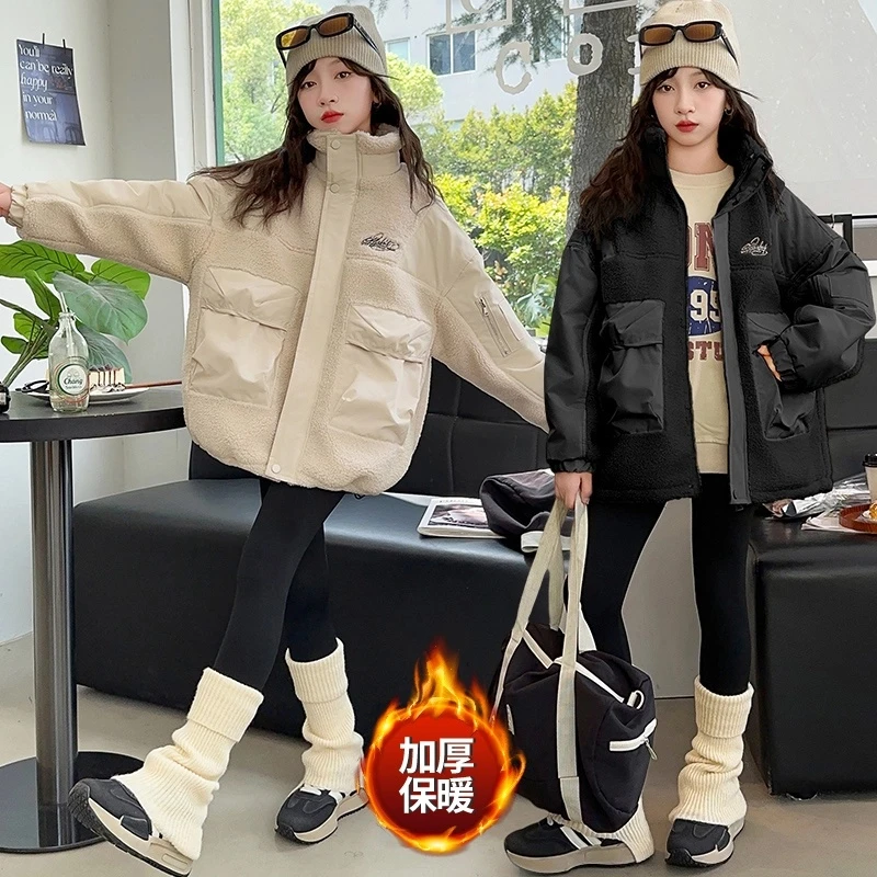 女童外套韩版2024秋冬季宽松中大童潮流洋气时尚百搭加绒加厚保暖