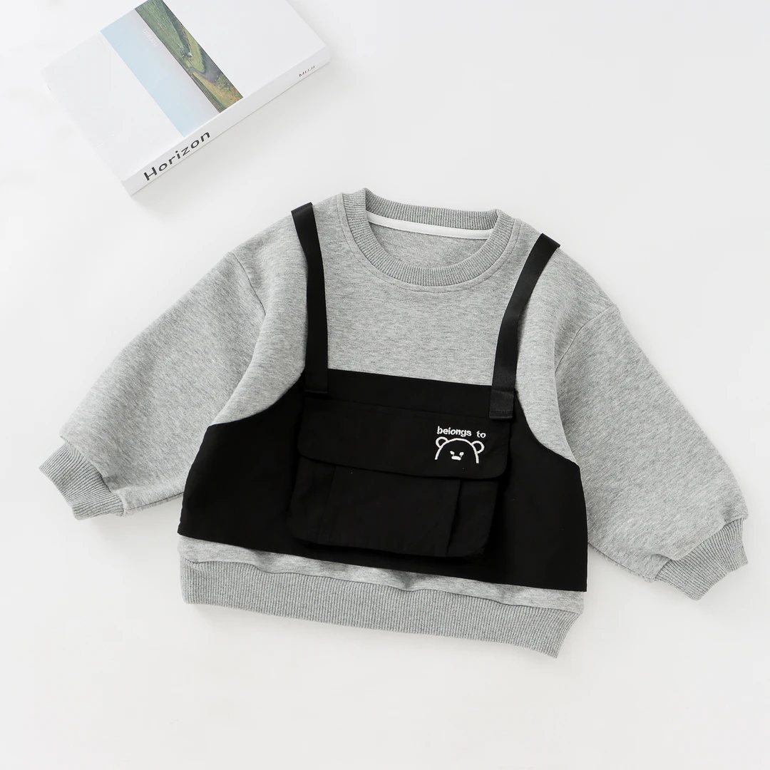 【日系style】 男童假两件卫衣儿童洋气百搭新款港风潮酷简约220003